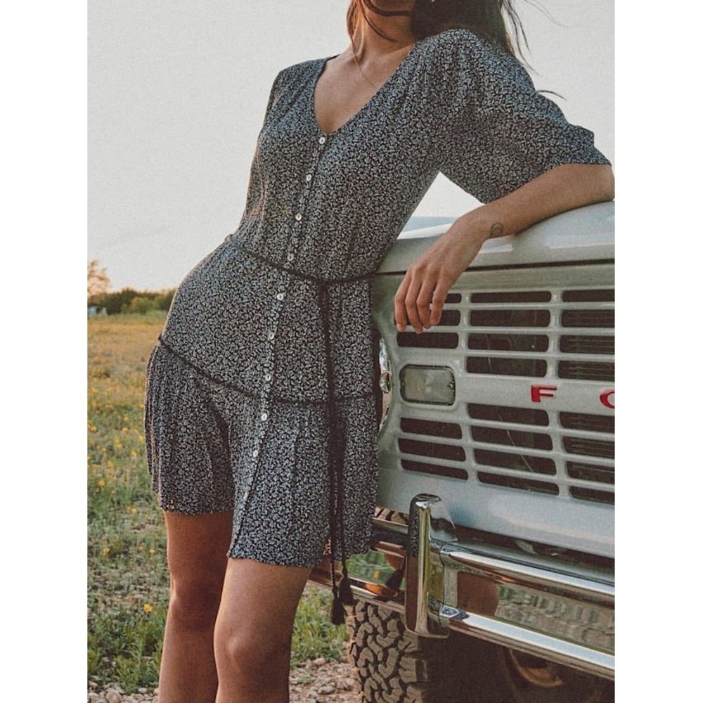 Faherty Orinda Mini Dress in Navy Riverton Ditsy Floral, Women's Size Small